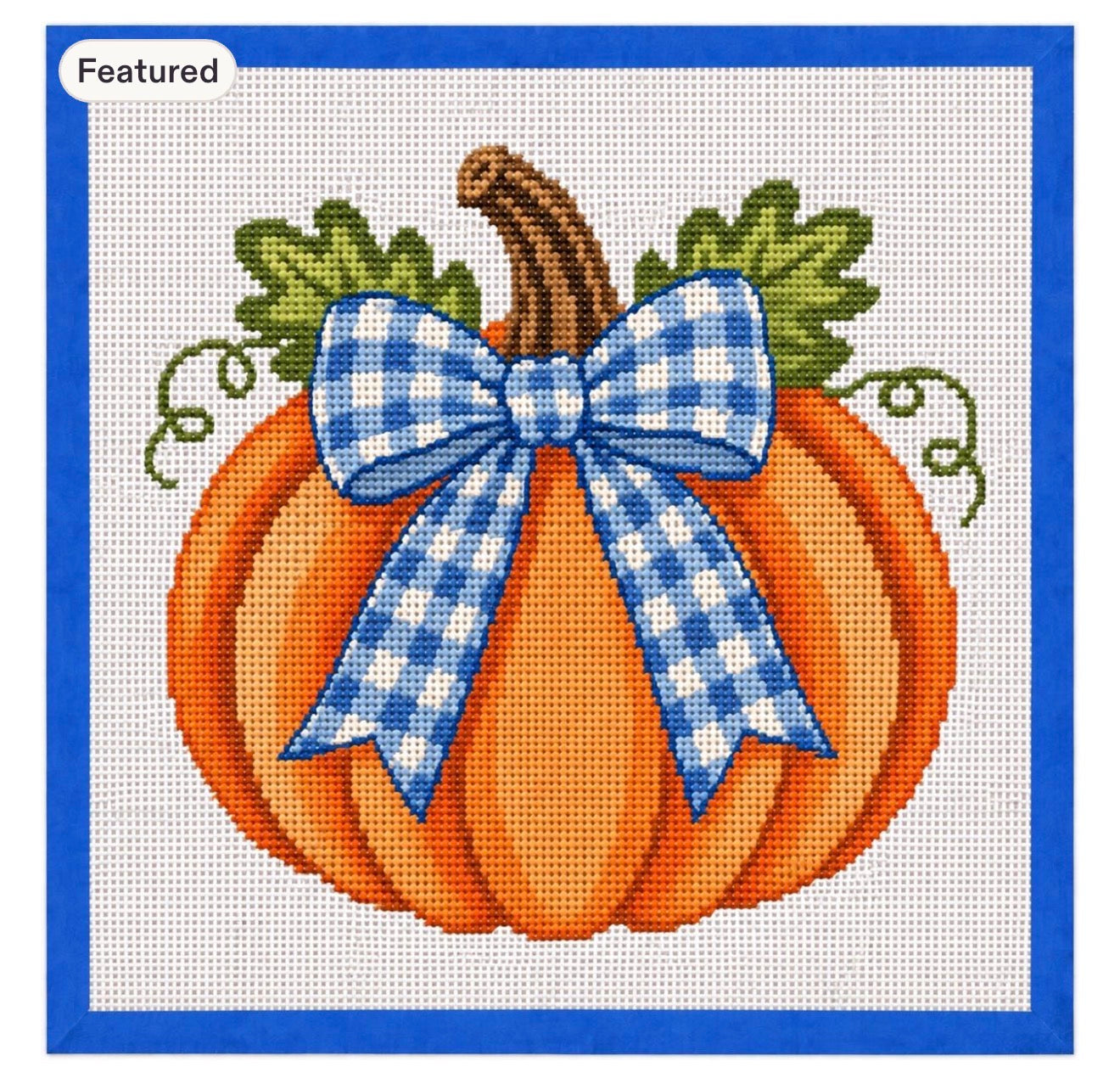 Gingham Bow Pumpkin Printed Needlepoint Canvas