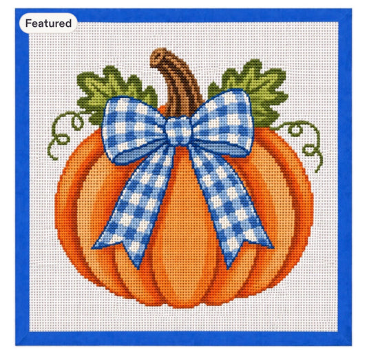 Gingham Bow Pumpkin Printed Needlepoint Canvas
