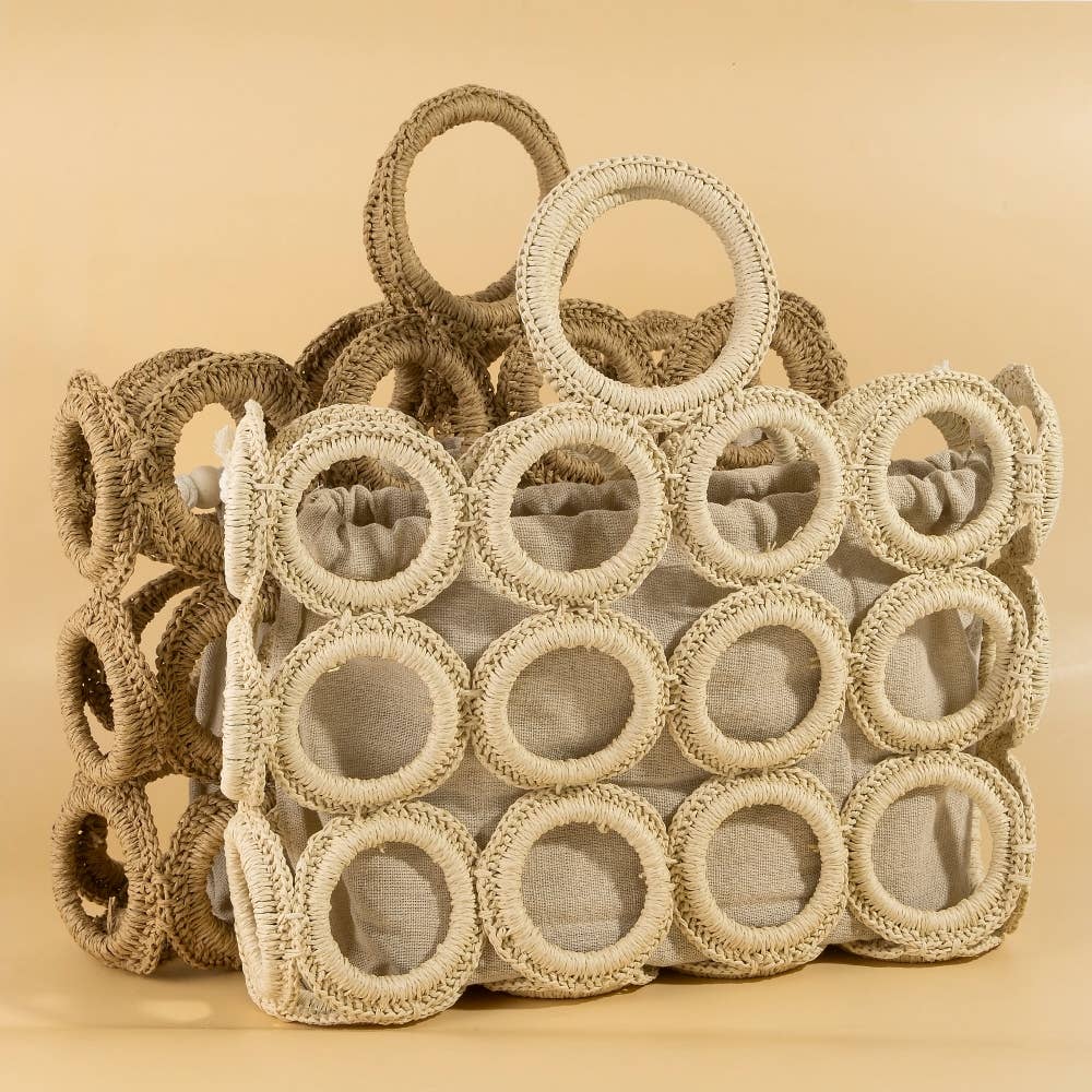 Straw Round Pattern Mesh Handbag