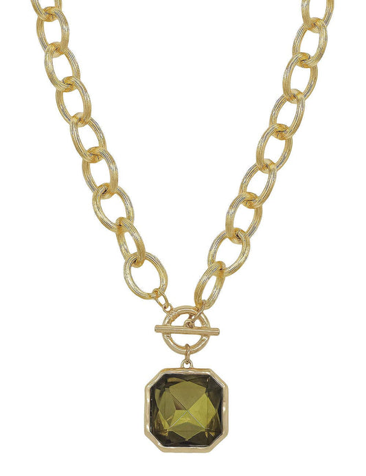 Chunky Chain Green 25MM Stone Pendant Necklace