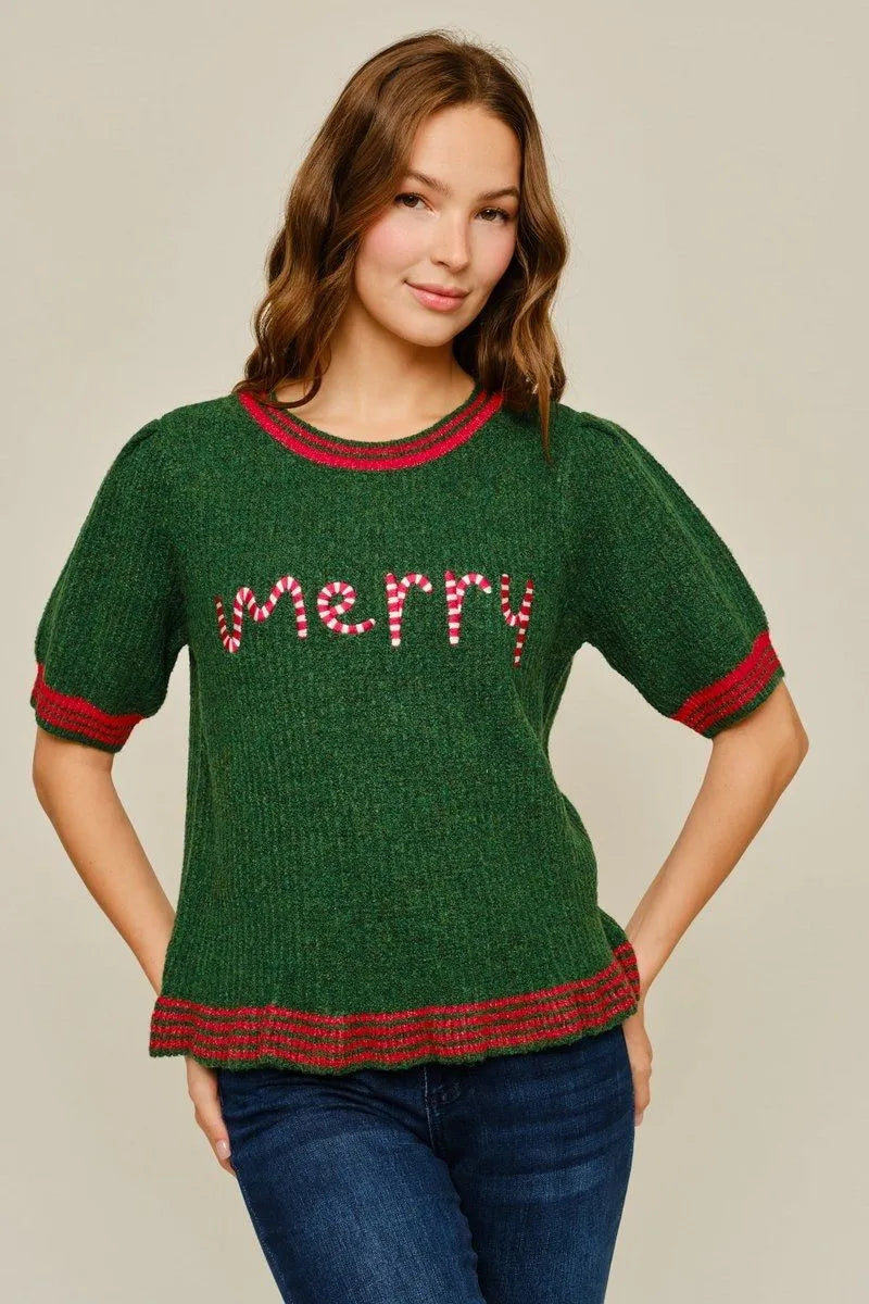 Candy Cane Stitching Merry Sweater