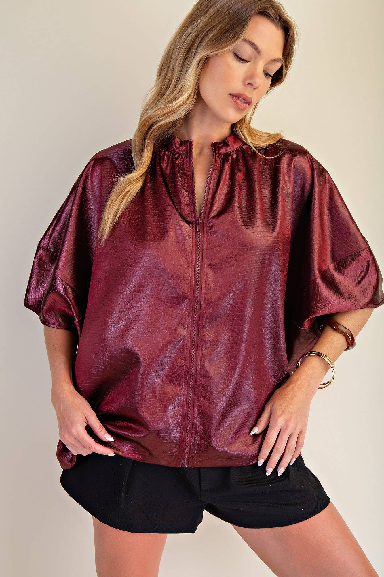 Bashful in Burgundy Zipper Top