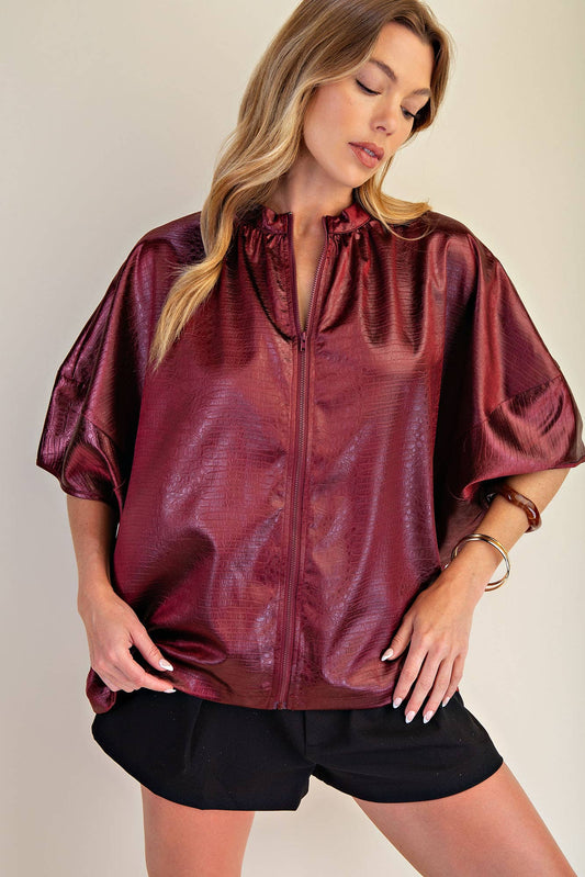 Bashful in Burgundy Zipper Top