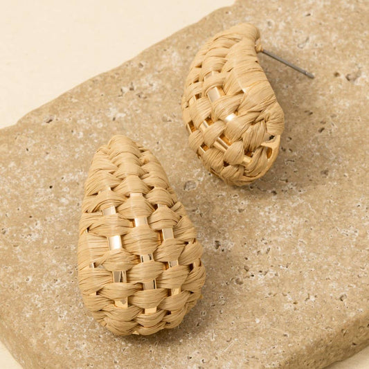 Raffia Weave Teardrop Dangle Earrings: LBR