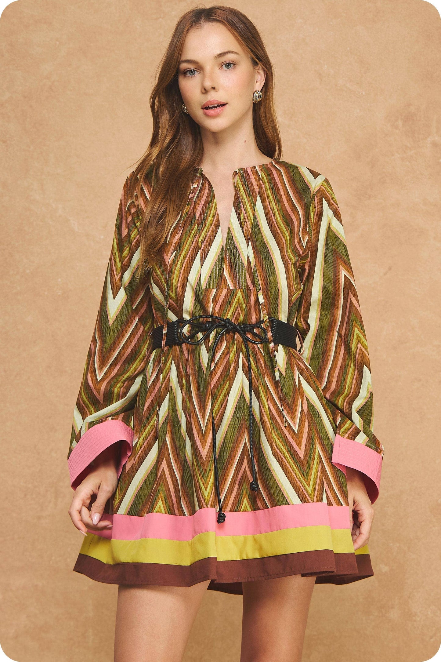 Fall Color Block Belted Dress