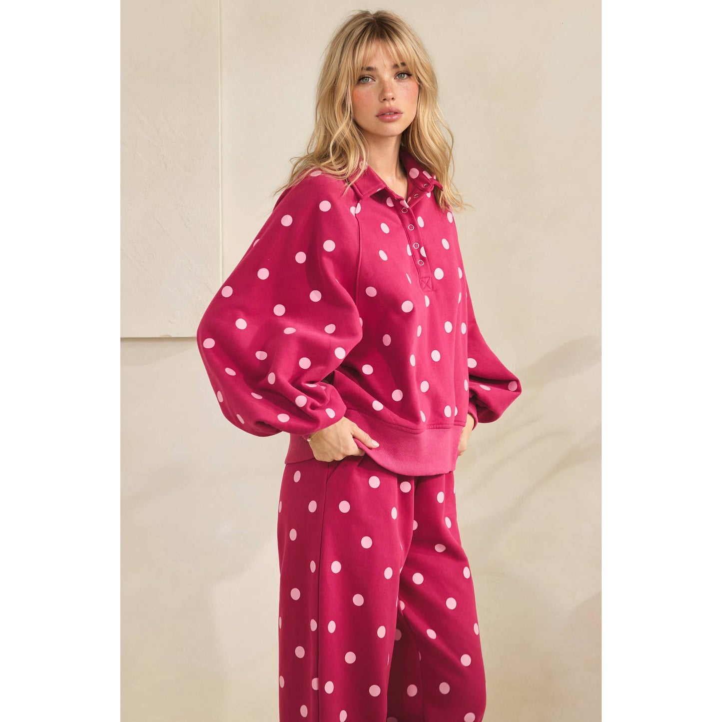 Olive Dot Quarter Zip Set
