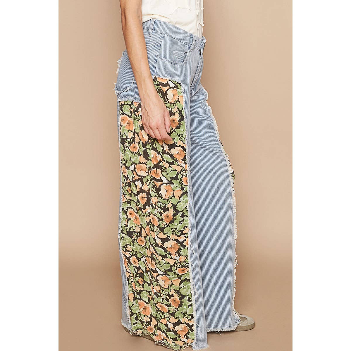 Floral Striped Wide Leg Jeans