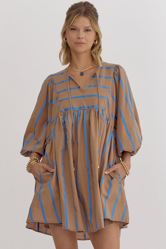 Mocha Stripe Babydoll Dress