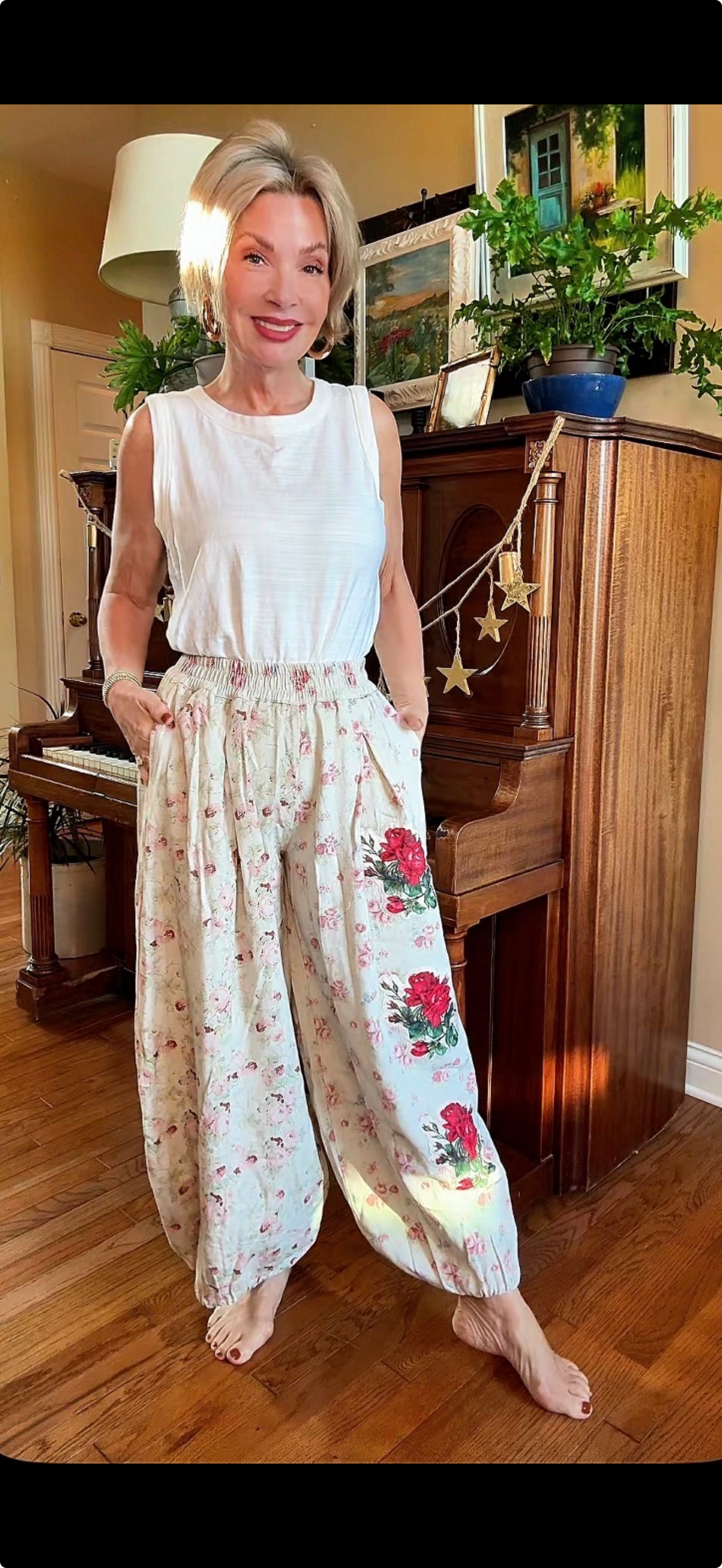 Rose Patch Embroidered Floral Balloon Pants