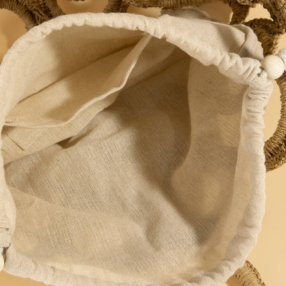 Straw Round Pattern Mesh Handbag