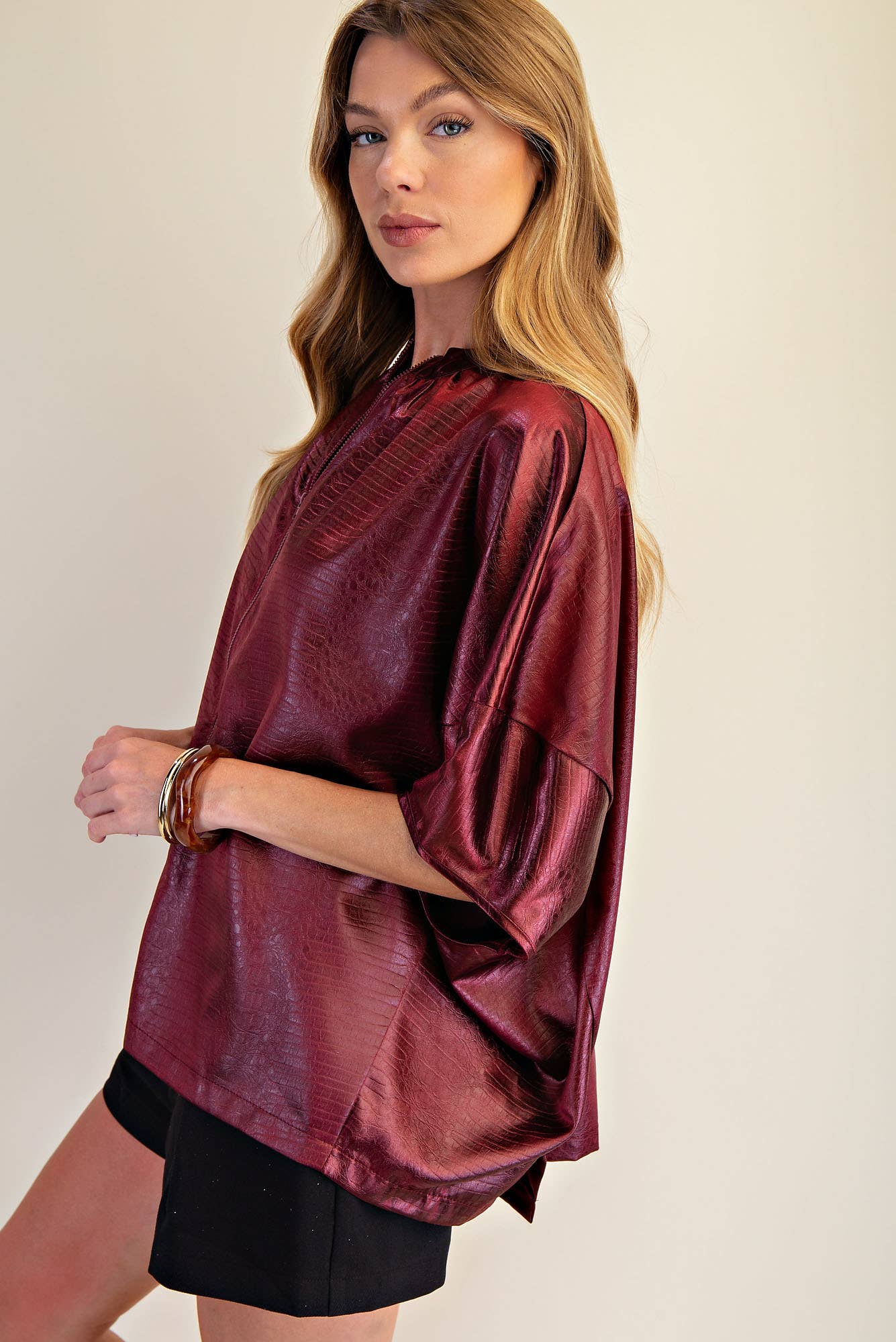 Bashful in Burgundy Zipper Top