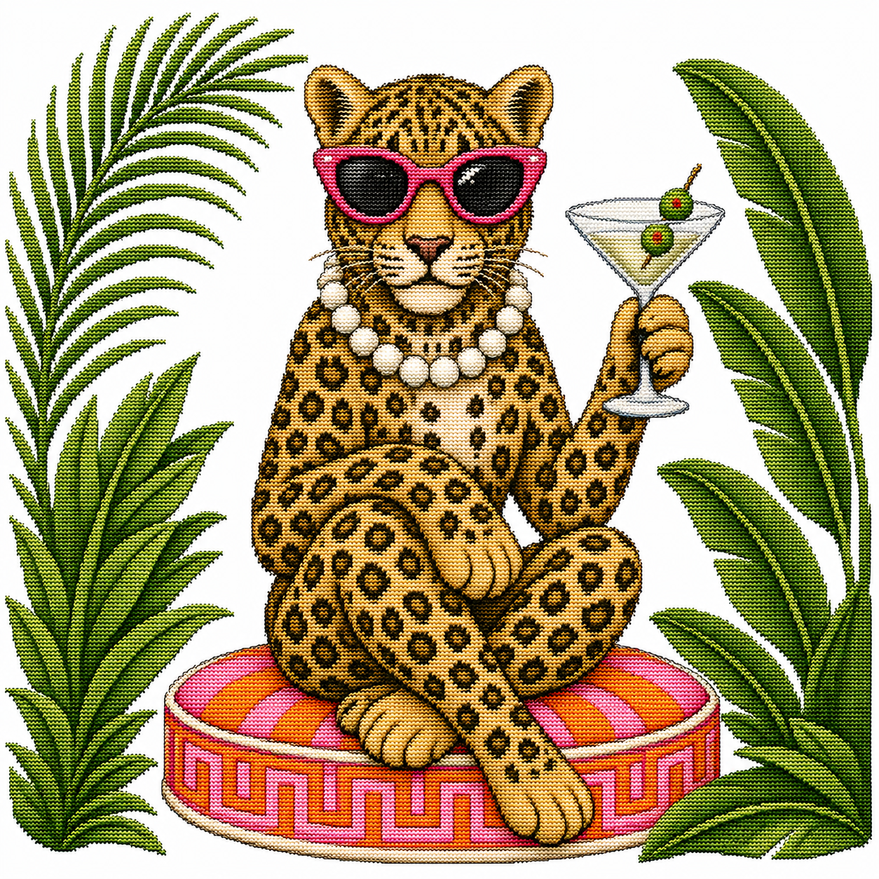 Jungle Club Leopard Printed Needlepoint Canvas
