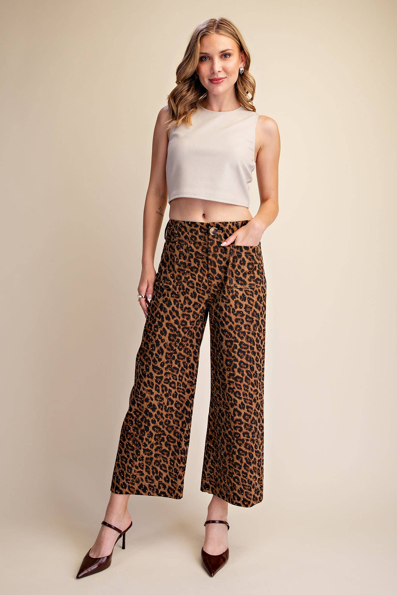 Leopard Colette Cropped Rhinestone Pants