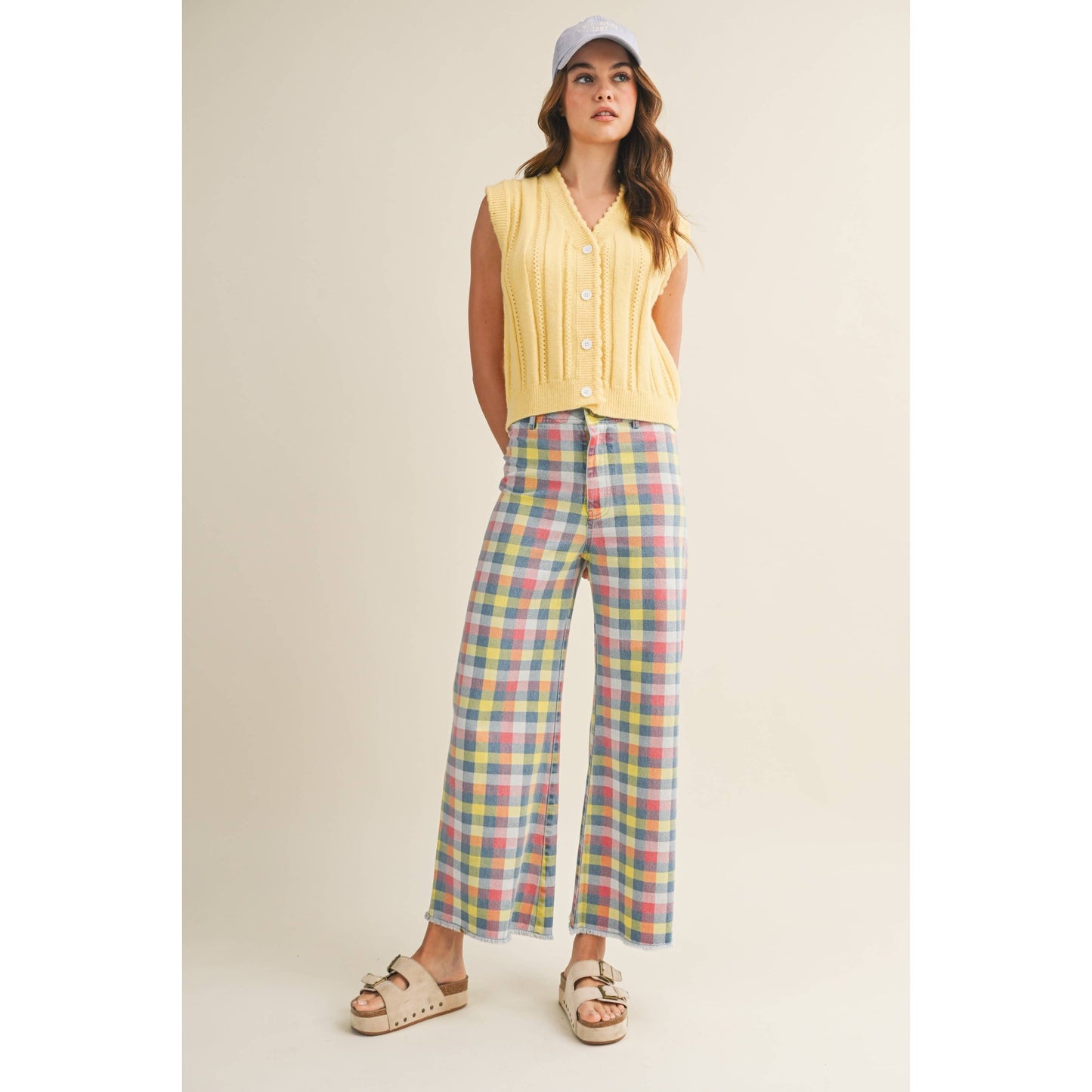 Daydream In The Meadow Wide Leg Checkered Trouser