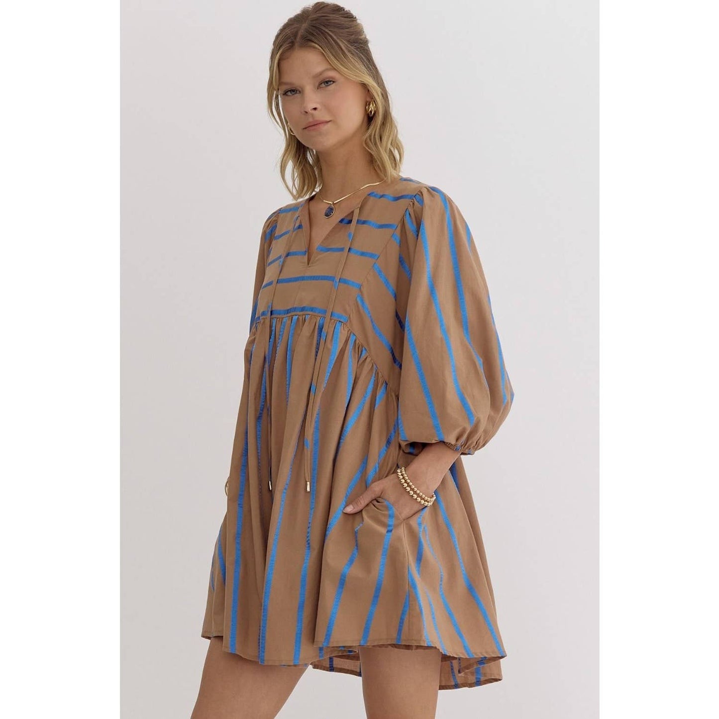 Mocha Stripe Babydoll Dress