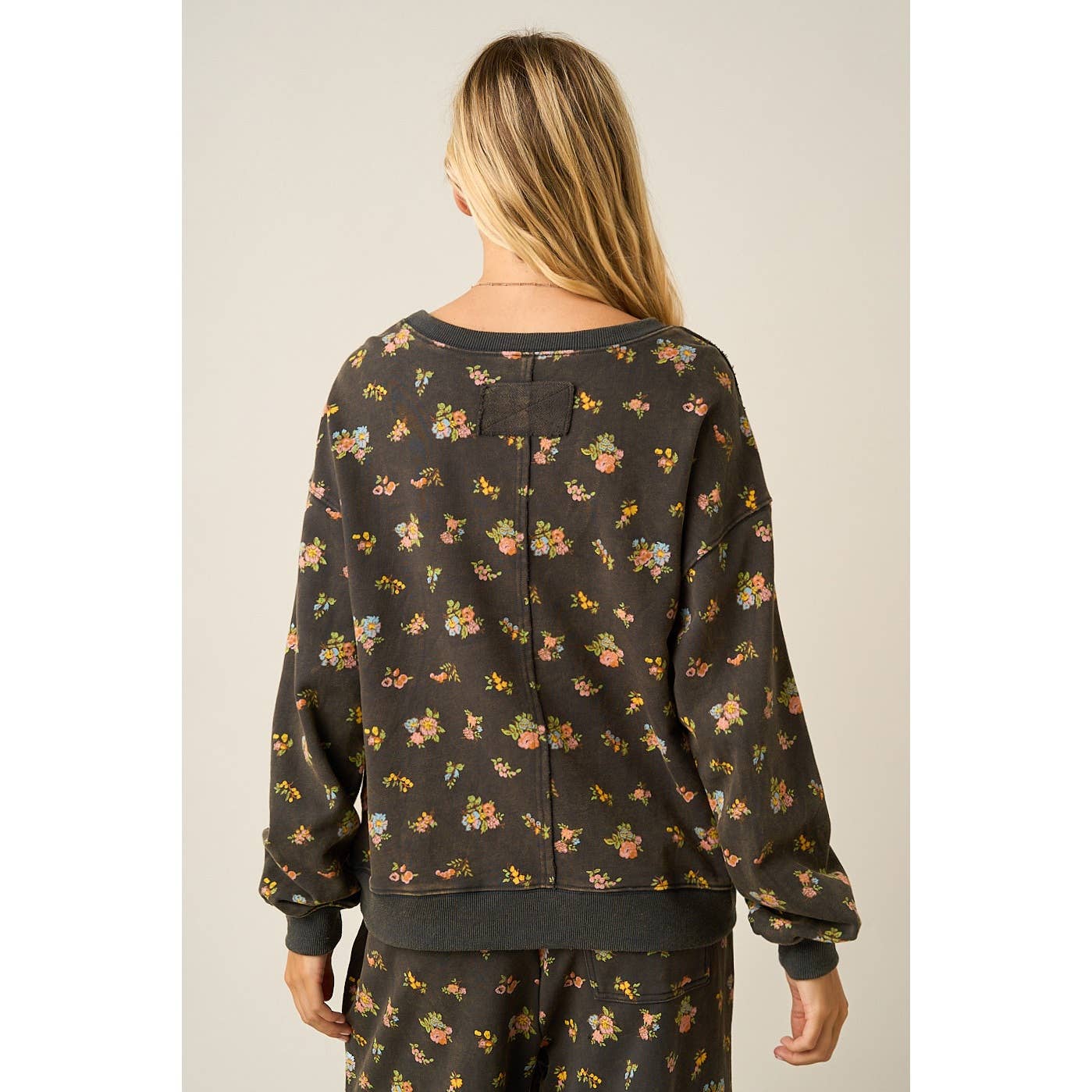 Brown Floral Print Washed Sweatshirt