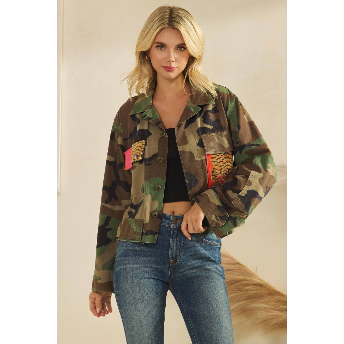 Camo Jacket with Tiger Print Patch