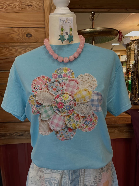 Printed Applique’ Flower Tee