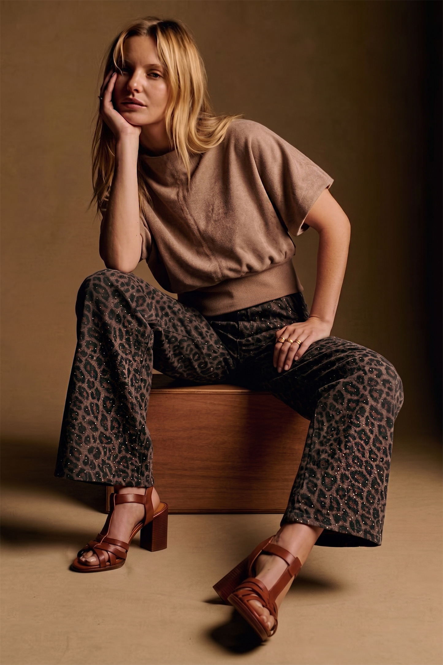 Leopard Colette Cropped Rhinestone Pants