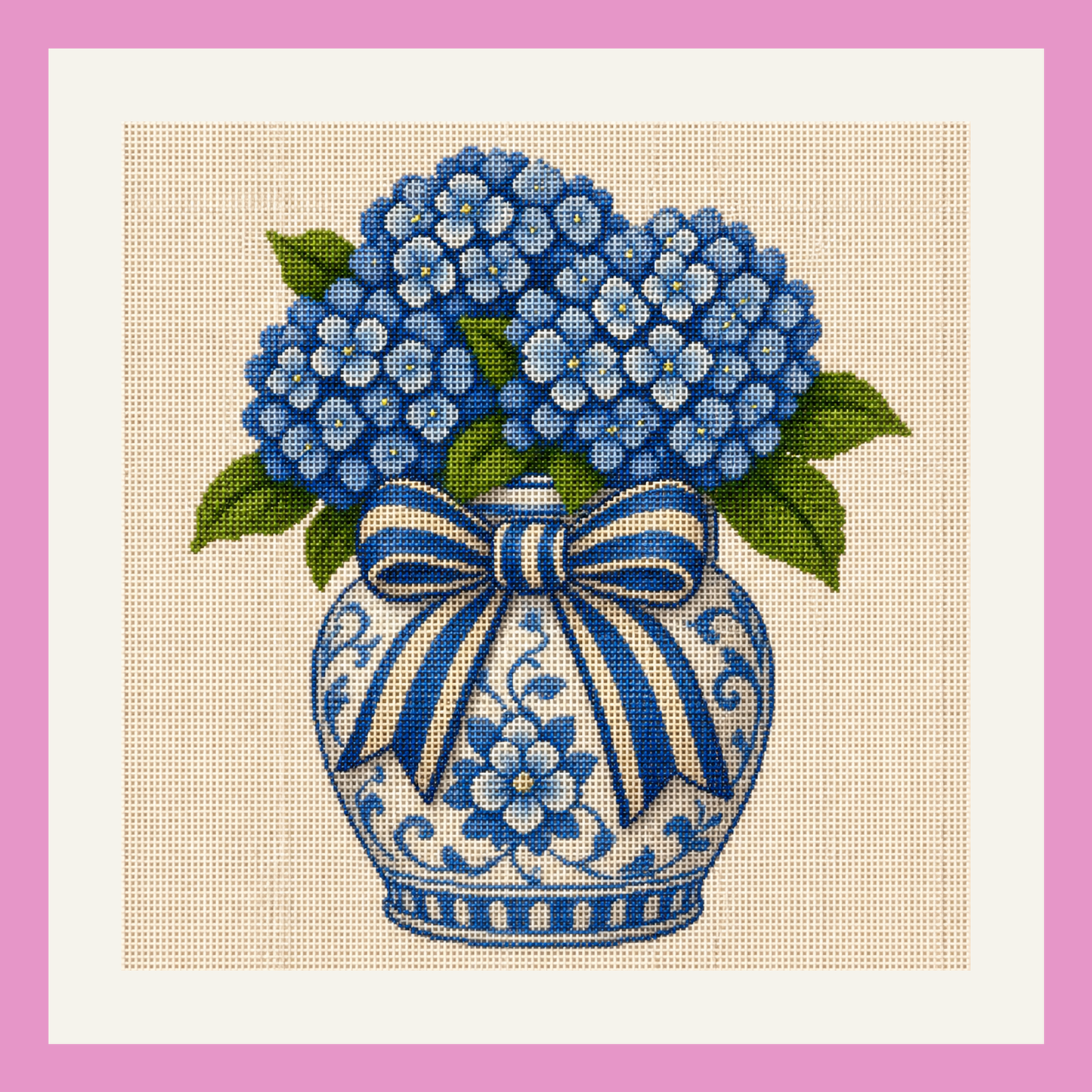 Chinoiserie & Hydrangeas Printed Needlepoint Canvas