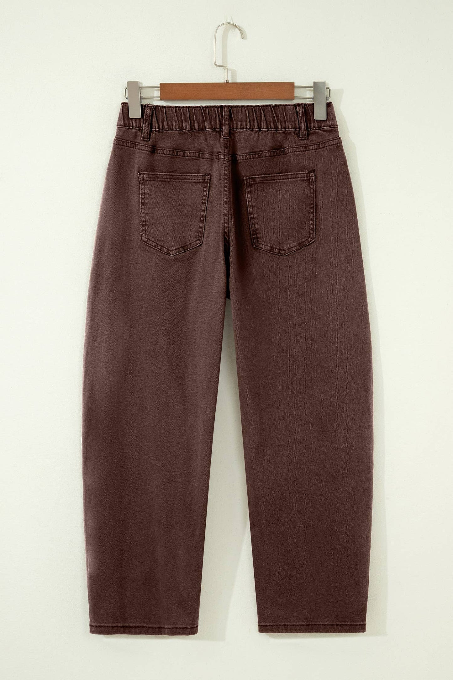 Solid Color Square Patch Pocket Ankle-length Barrel Jeans