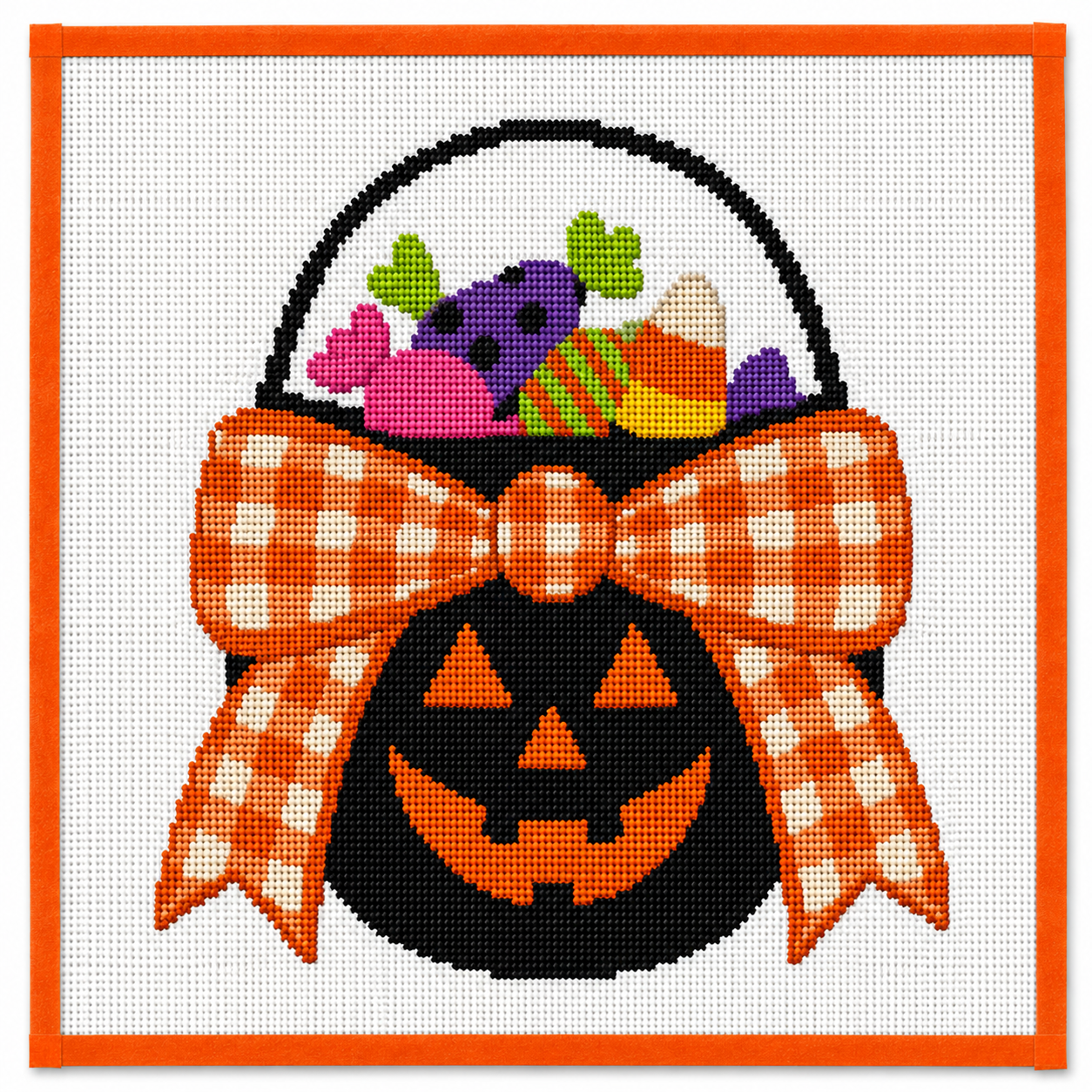 Halloween Gingham & Ghosts Printed Needlepoint Canvas