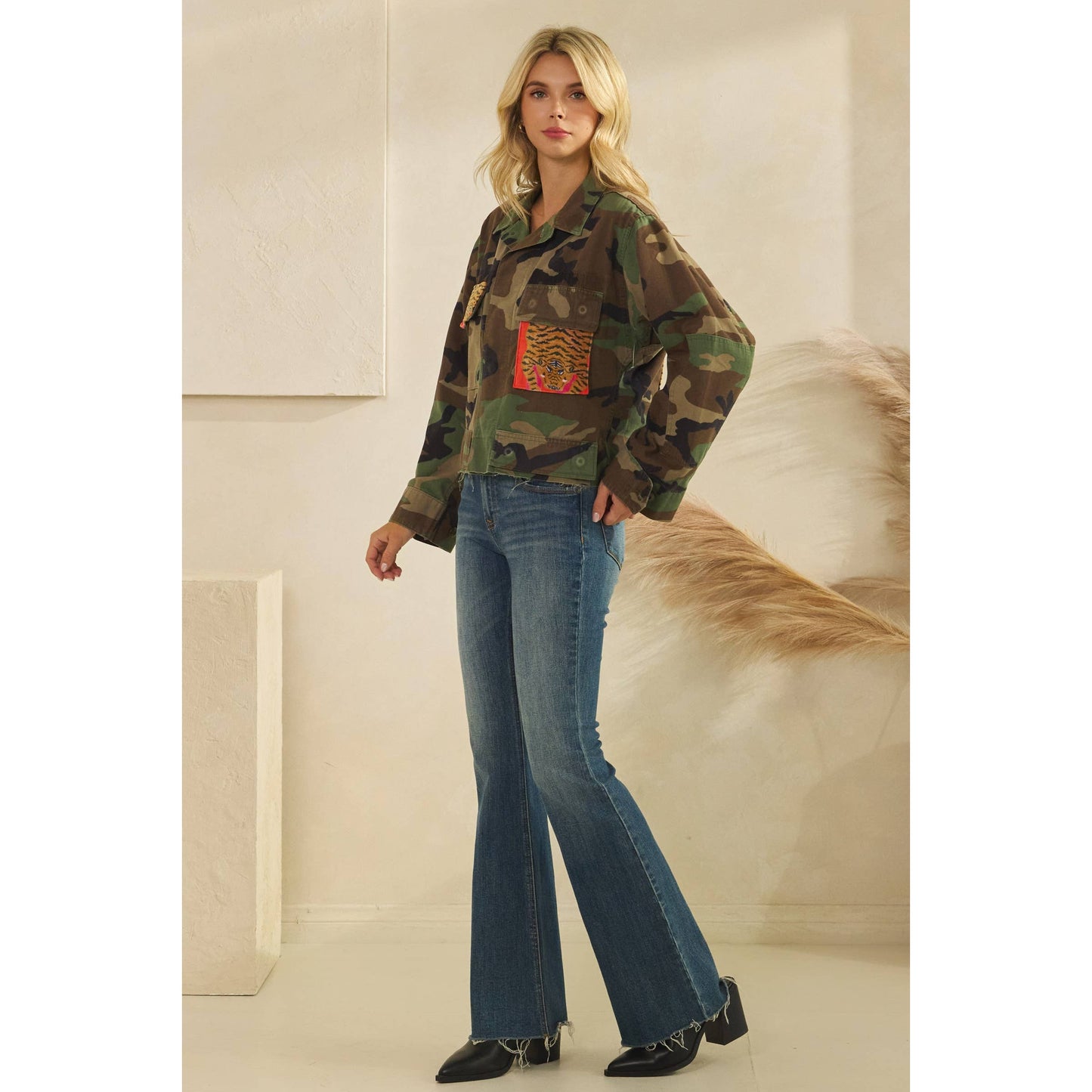 Camo Jacket with Tiger Print Patch