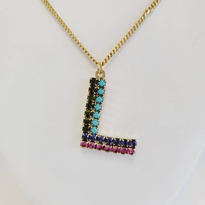 TOVA Mini Monogram Multicolor Crystal Necklace