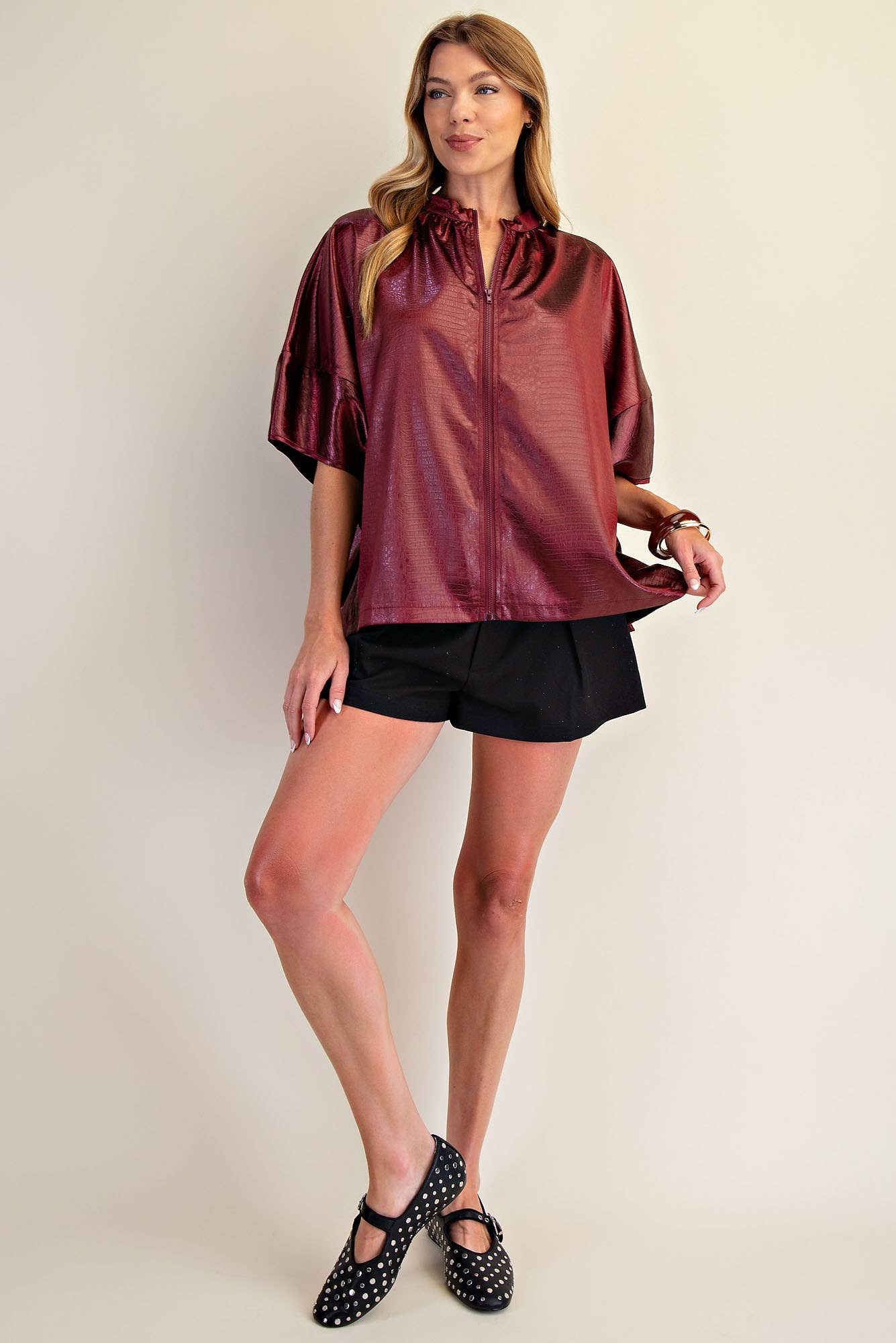 Bashful in Burgundy Zipper Top