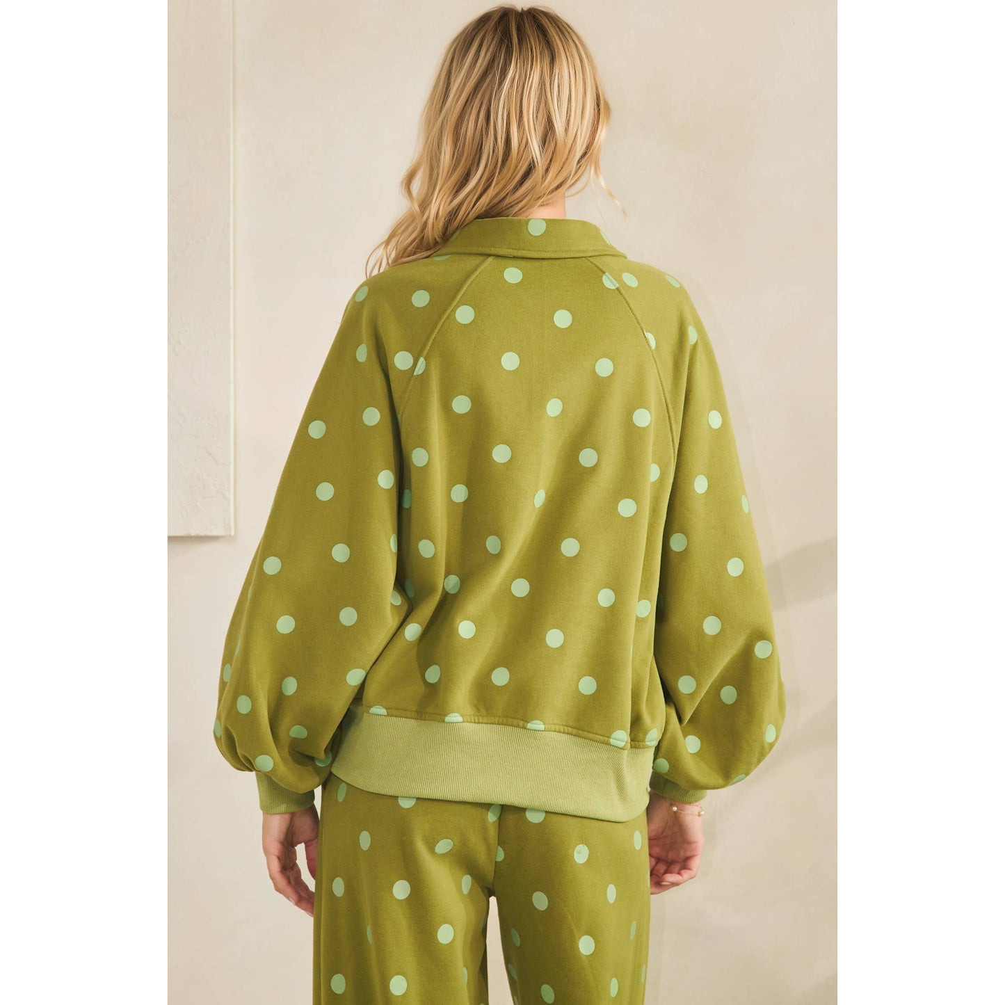 Olive Dot Quarter Zip Set