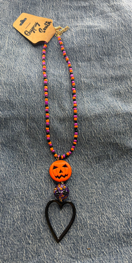 Gypsy South Pumpkin Heart Beaded Necklace