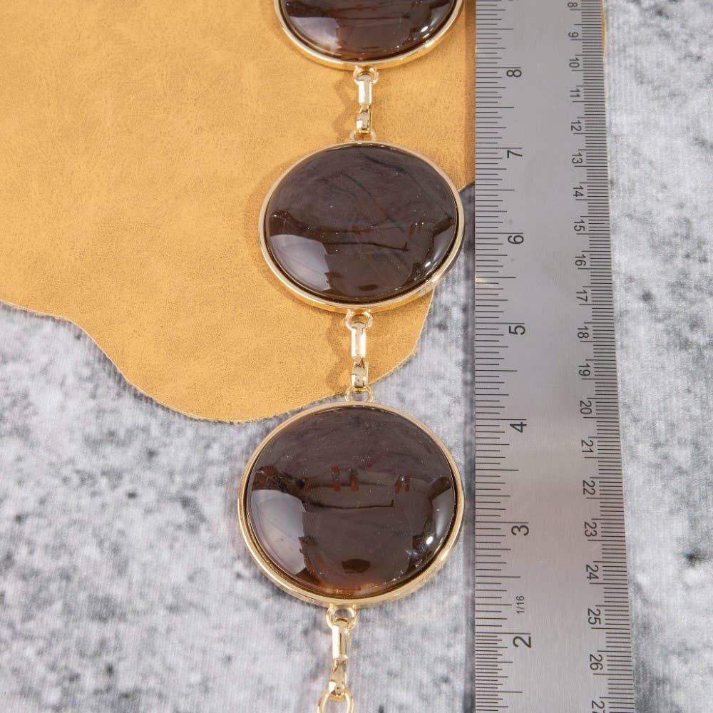 Round Stone Tortoise Gold Frame Chain Belt