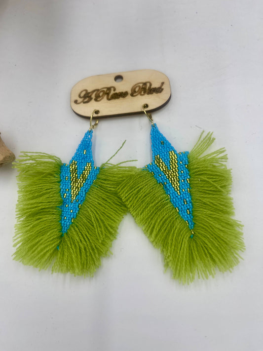 Turquoise and Lime Fringe Earrings