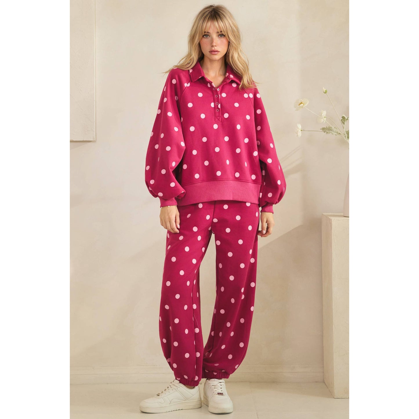 Olive Dot Quarter Zip Set