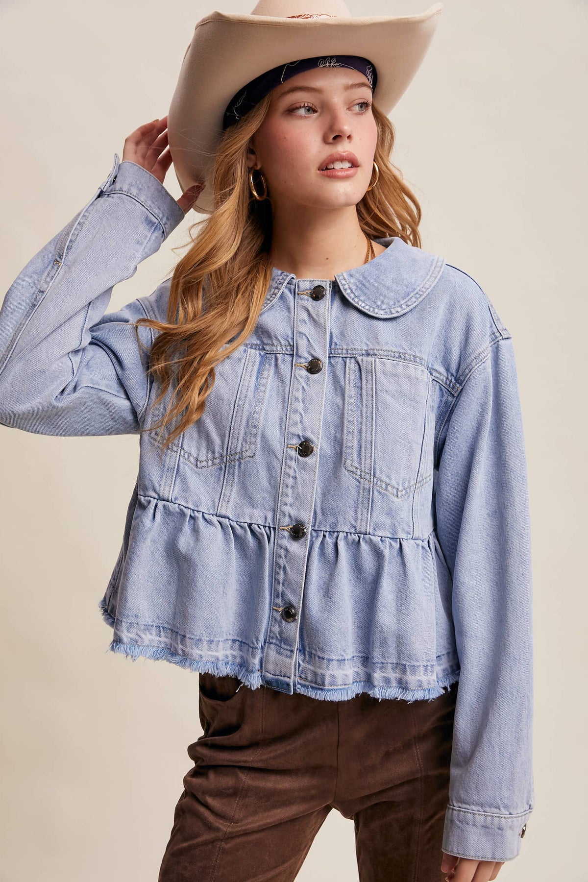 Peplum Hem Denim Jacket