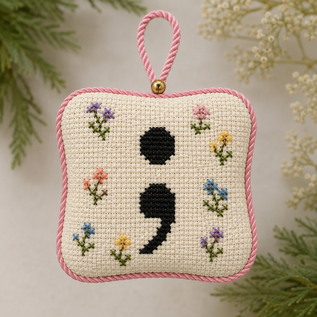 Semi-Colon Ornament/Charm Needlepoint Canvas