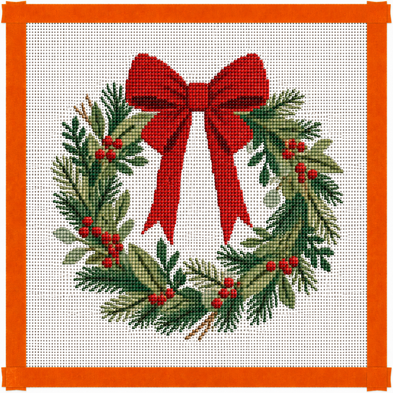 Christmas Holiday Wreath Printed Needlepoint Canvas
