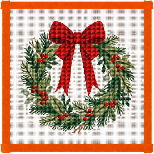 Christmas Holiday Wreath Printed Needlepoint Canvas