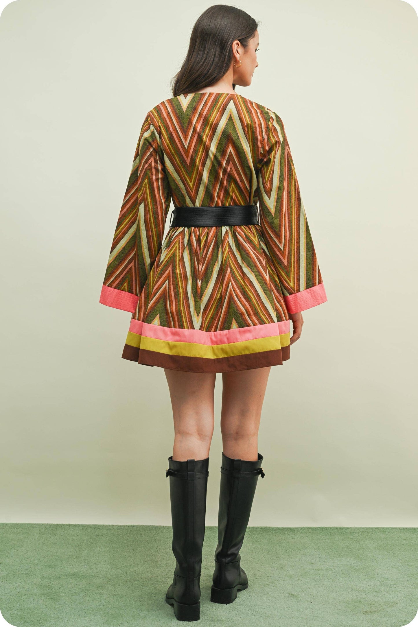 Fall Color Block Belted Dress