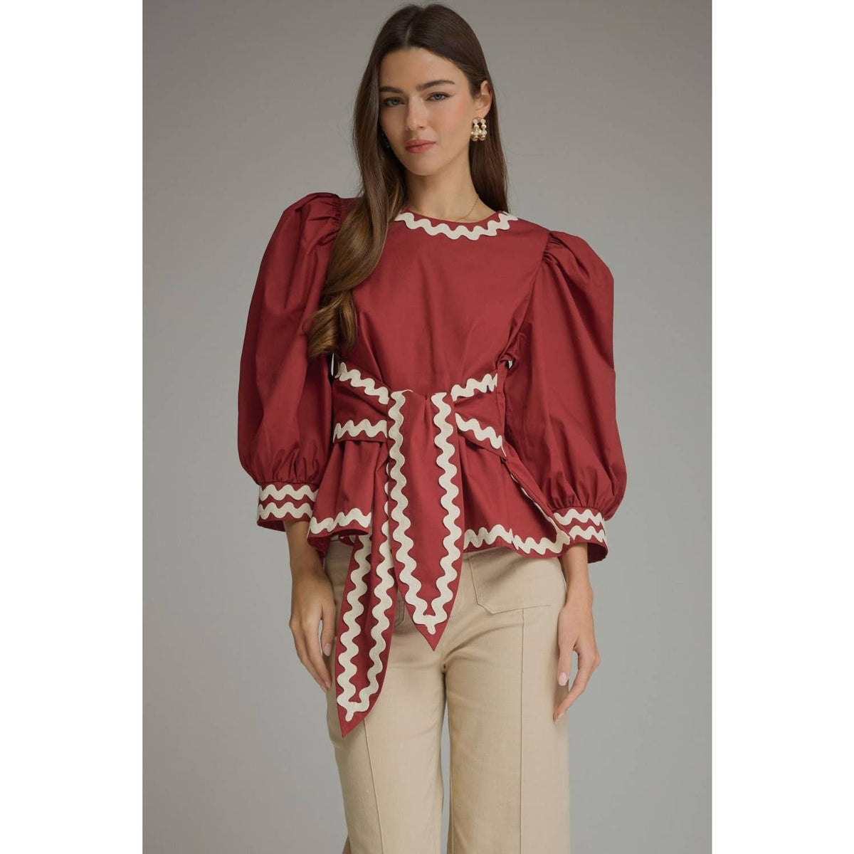 Burgundy Puff Sleeve Top
