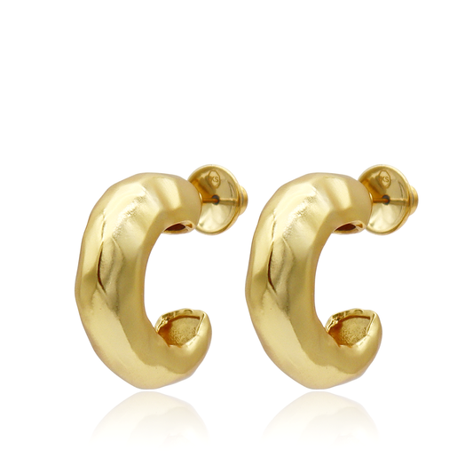 Hammered Metal Hoop Earrings - 24K Gold Plated: Bold 1.25"