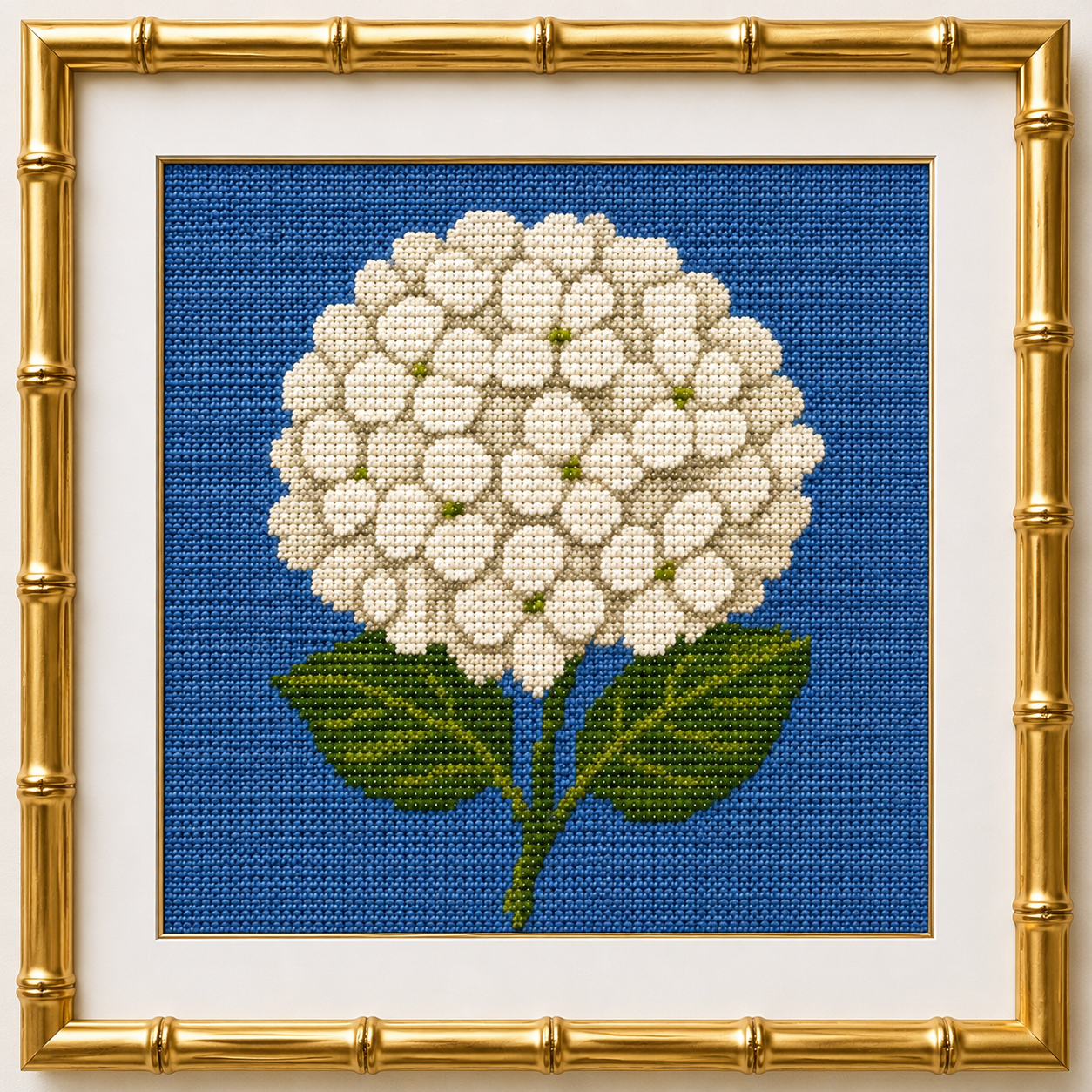 Hydrangea in White Needlepoint Canvas