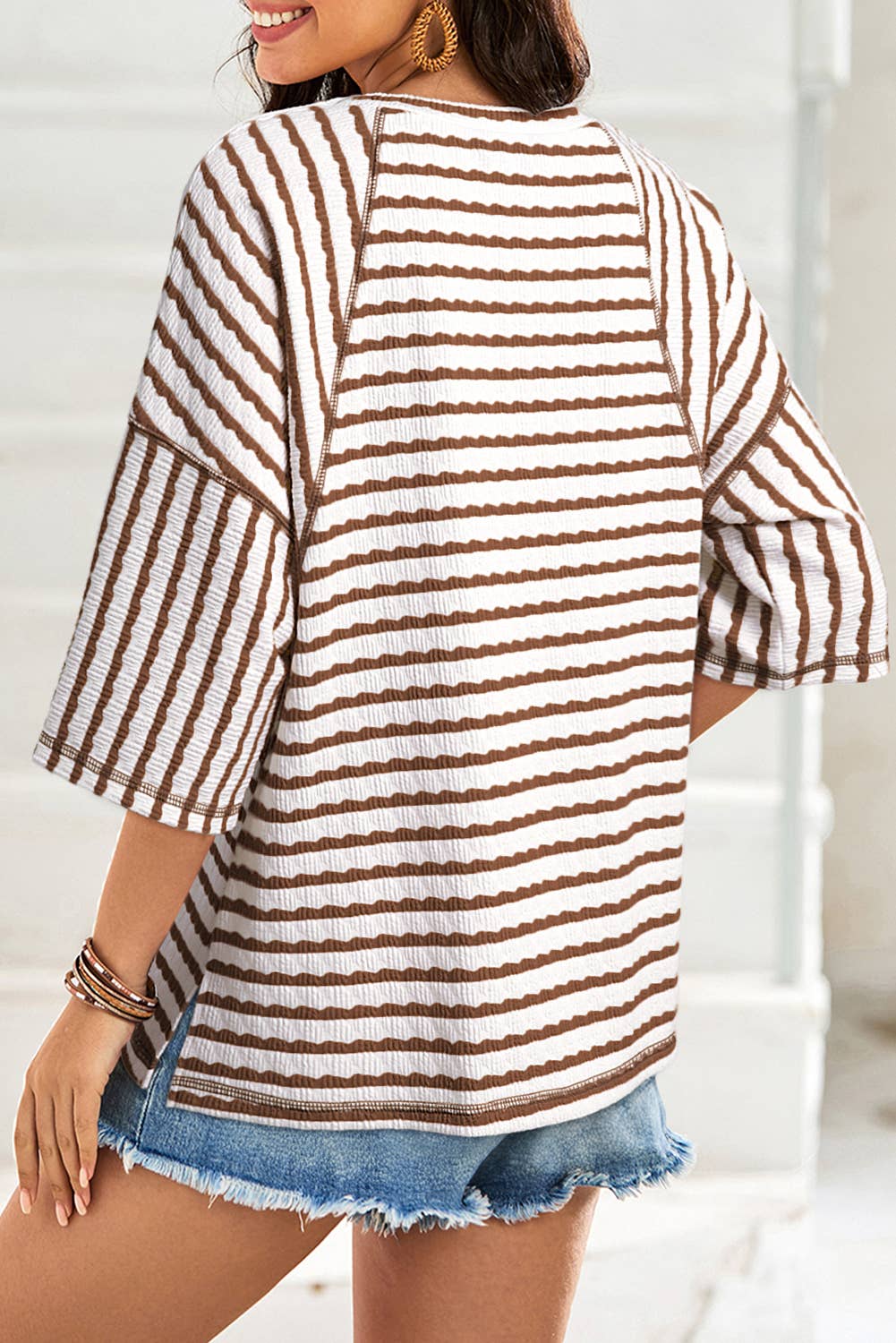 Texture Stripe Knit Half Sleeve Top