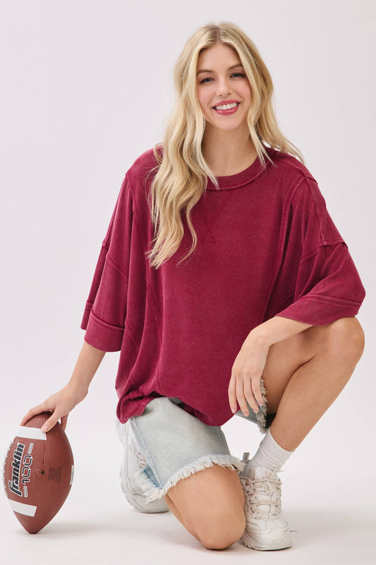 Game day Mineral Washed Boxy Oversized Top