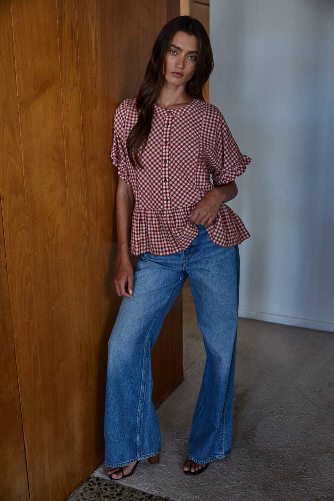 Gingham Peplum Top