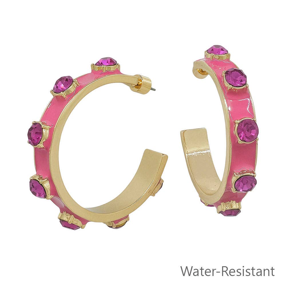 7MM Hot Pink Wide Epoxy Stone Hoop Earring