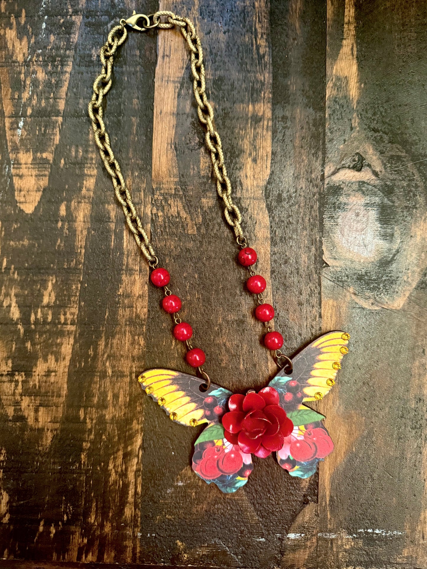 Gypsy South Red Rose Butterfly Necklace