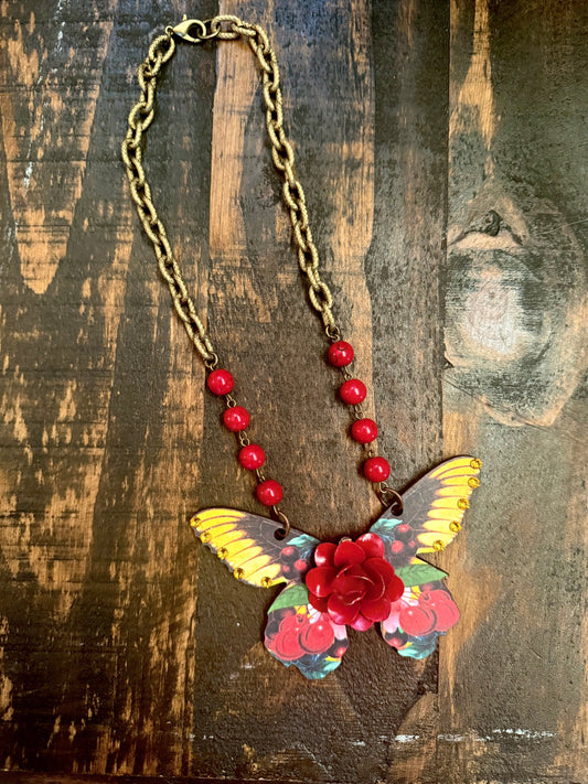 Gypsy South Red Rose Butterfly Necklace