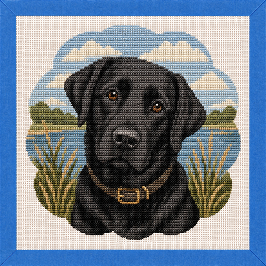 Black Lab Dog Printed Needlepoint Canvas