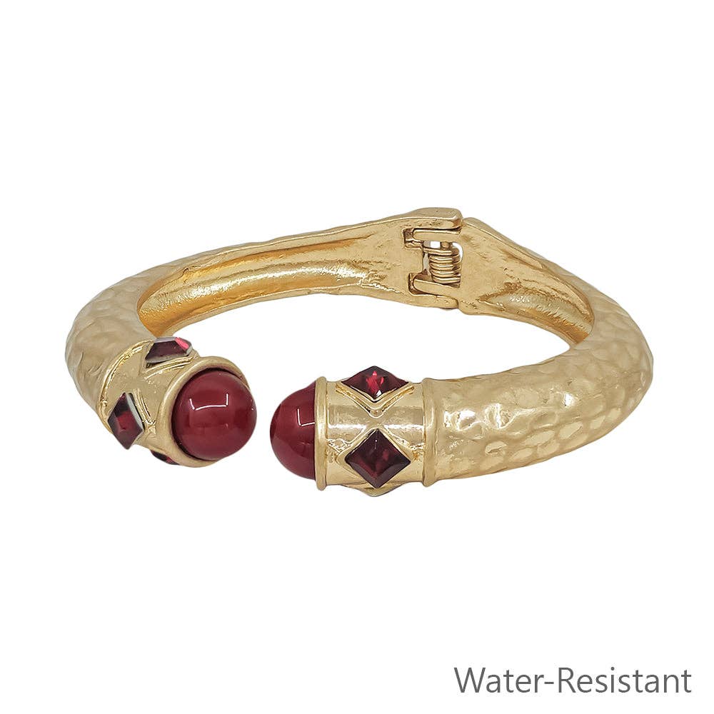 Matte Gold with Maroon Crystal Accents Hinged Bracelet